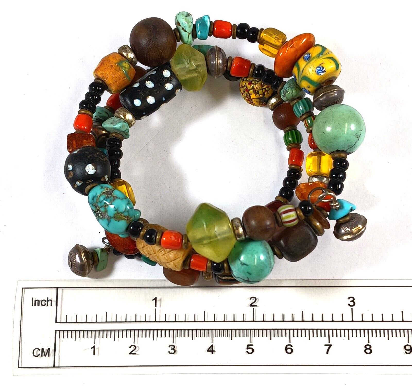 Southwest Bracelet Earrings Sterling Turquoise Amber Trade Beads Coral Vaseline