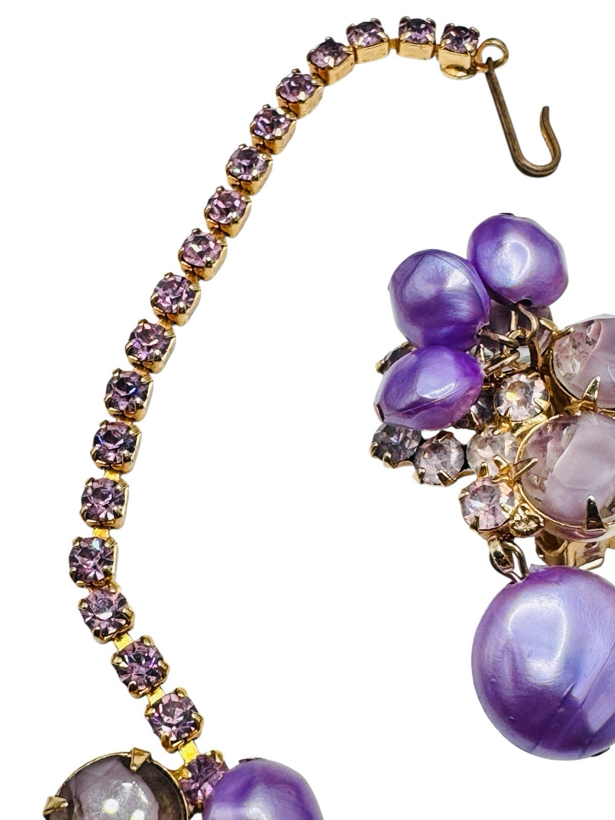Vintage Juliana D&E Purple Rhinestone Pearl Necklace Earrings Set Book Piece