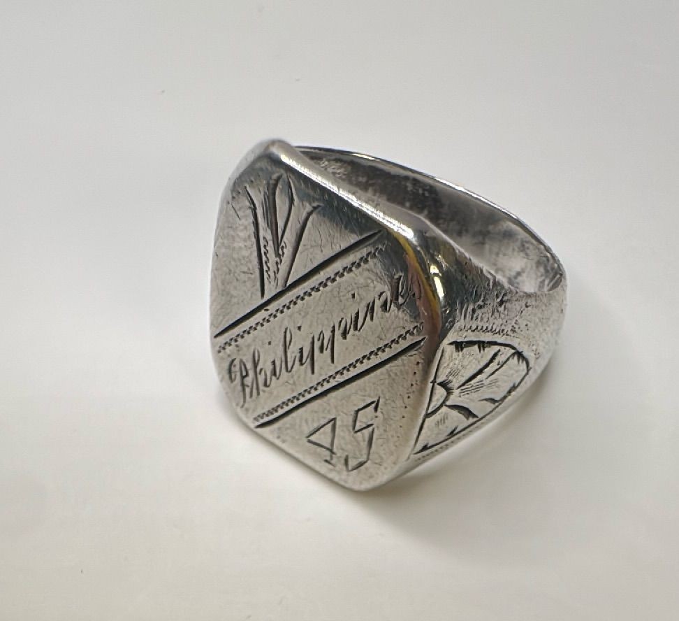 WWII Ring AirForce Philippines 1945 Hand Engraved Silver WW2 Vintage Military