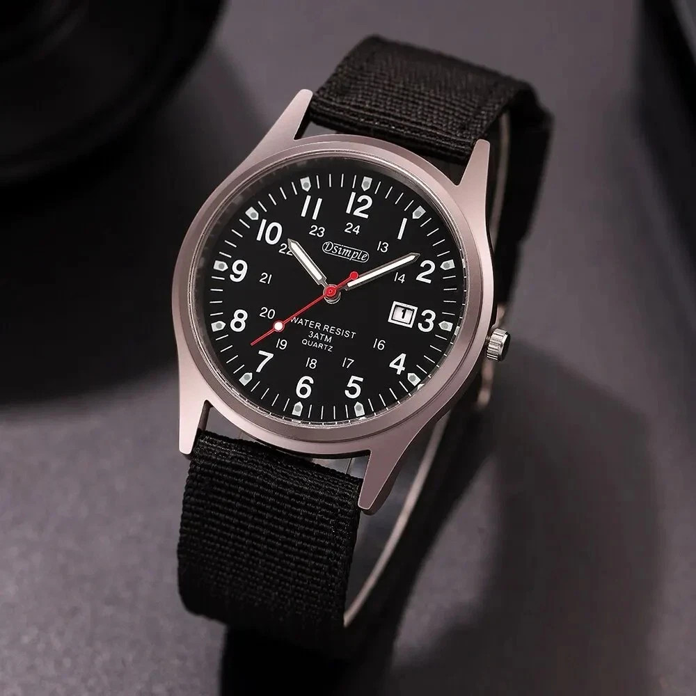 Men’s Military Army Luminous 24 Hours Dial Nylon Strap Date Quartz Wrist Watch