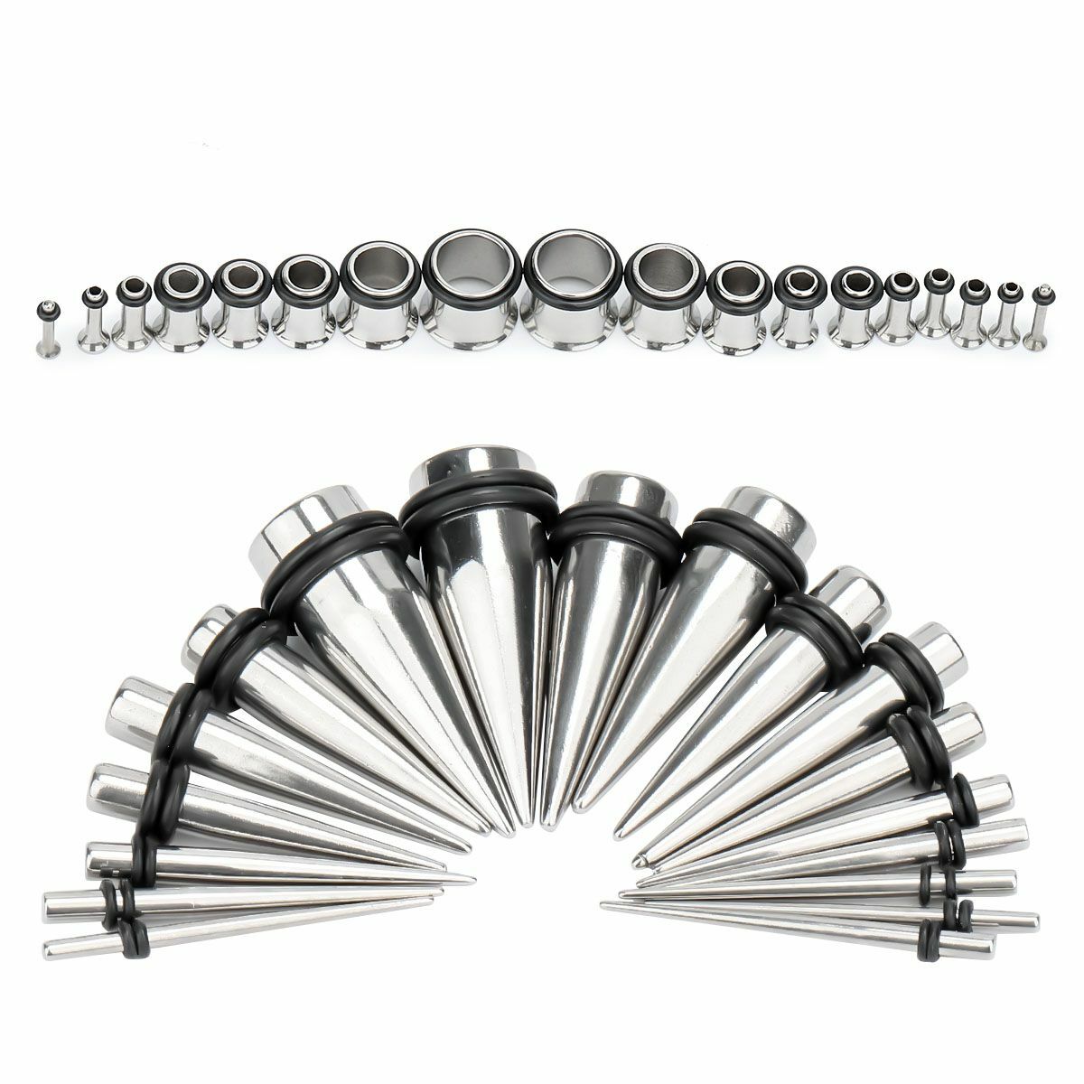 36PCS Stainless Steel Ear Taper Stretching Kit Gauge Expenders set Tunnel Plugs