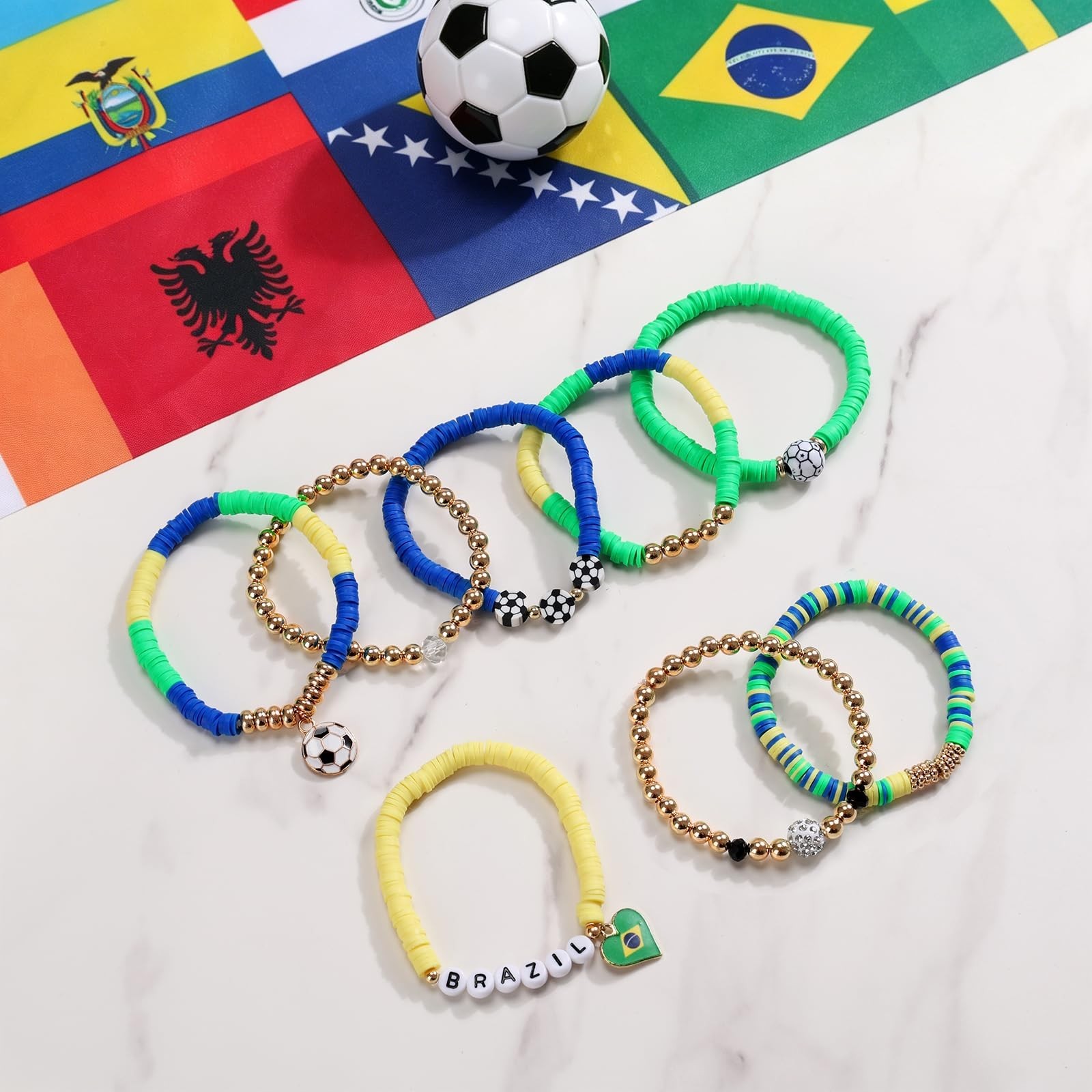 8 Pack Soccer Bracelets for Women – World Cup 2026 Game Day Jewelry, Stackable S