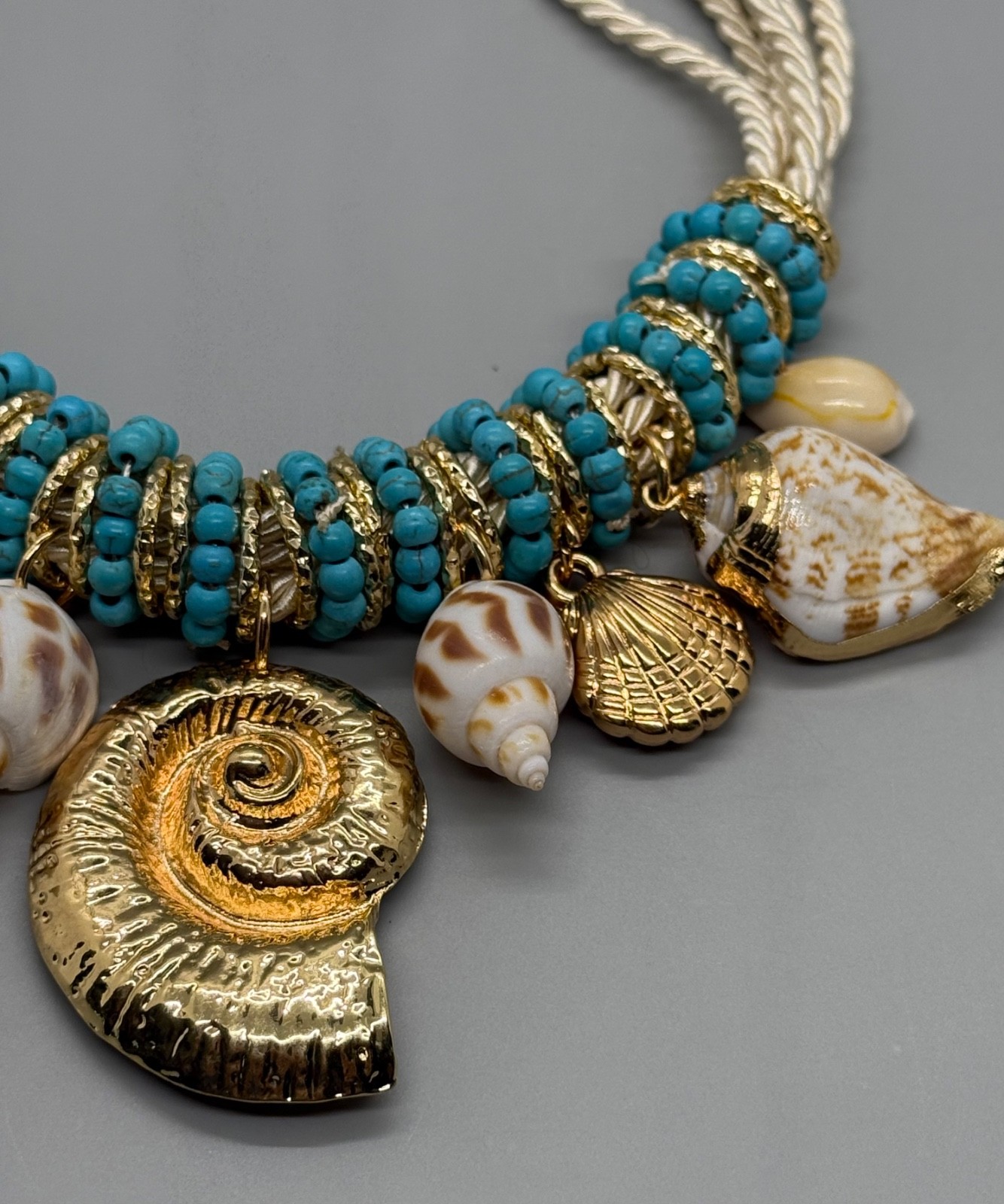 GARDENIA JEWELRY Seashell & Charm Necklace Turquoise Color Beads NWT
