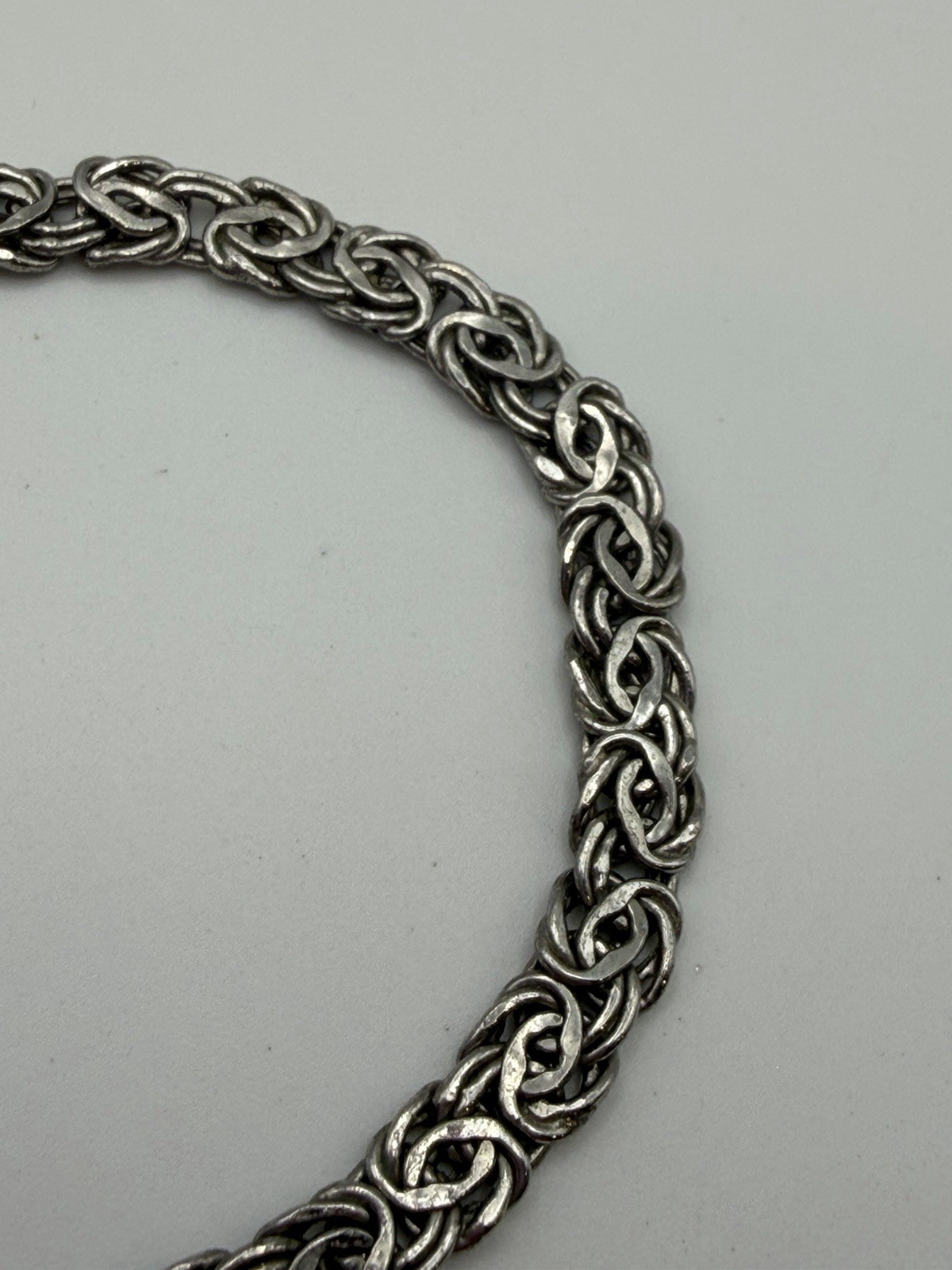 AK 925 Turkey Sterling Silver Flat Byzantine Chain Bracelet 9 Inch