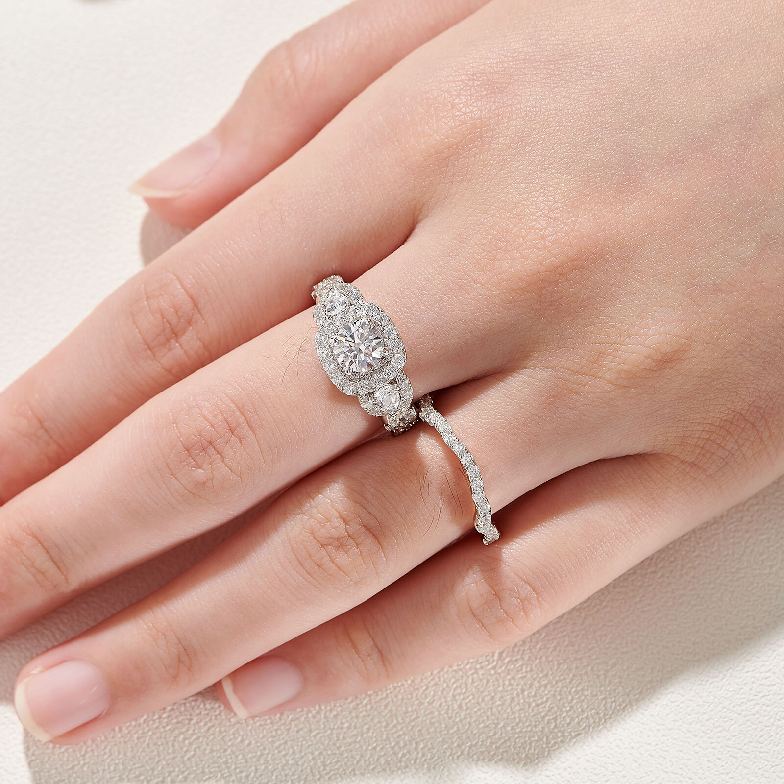 2.4CT Engagement Wedding Ring Sets Solid 925 Sterling Silver AAAAA Cubic Zircon