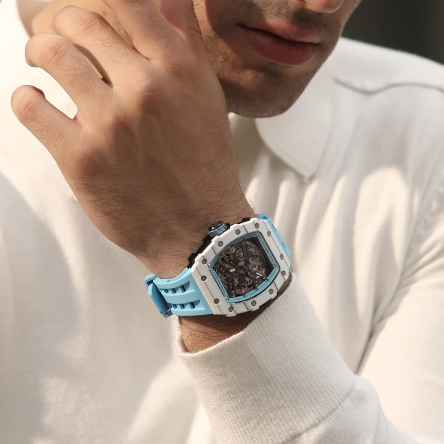 Luxury Men’s Skeleton Watch – 50M Waterproof Big Face Dial