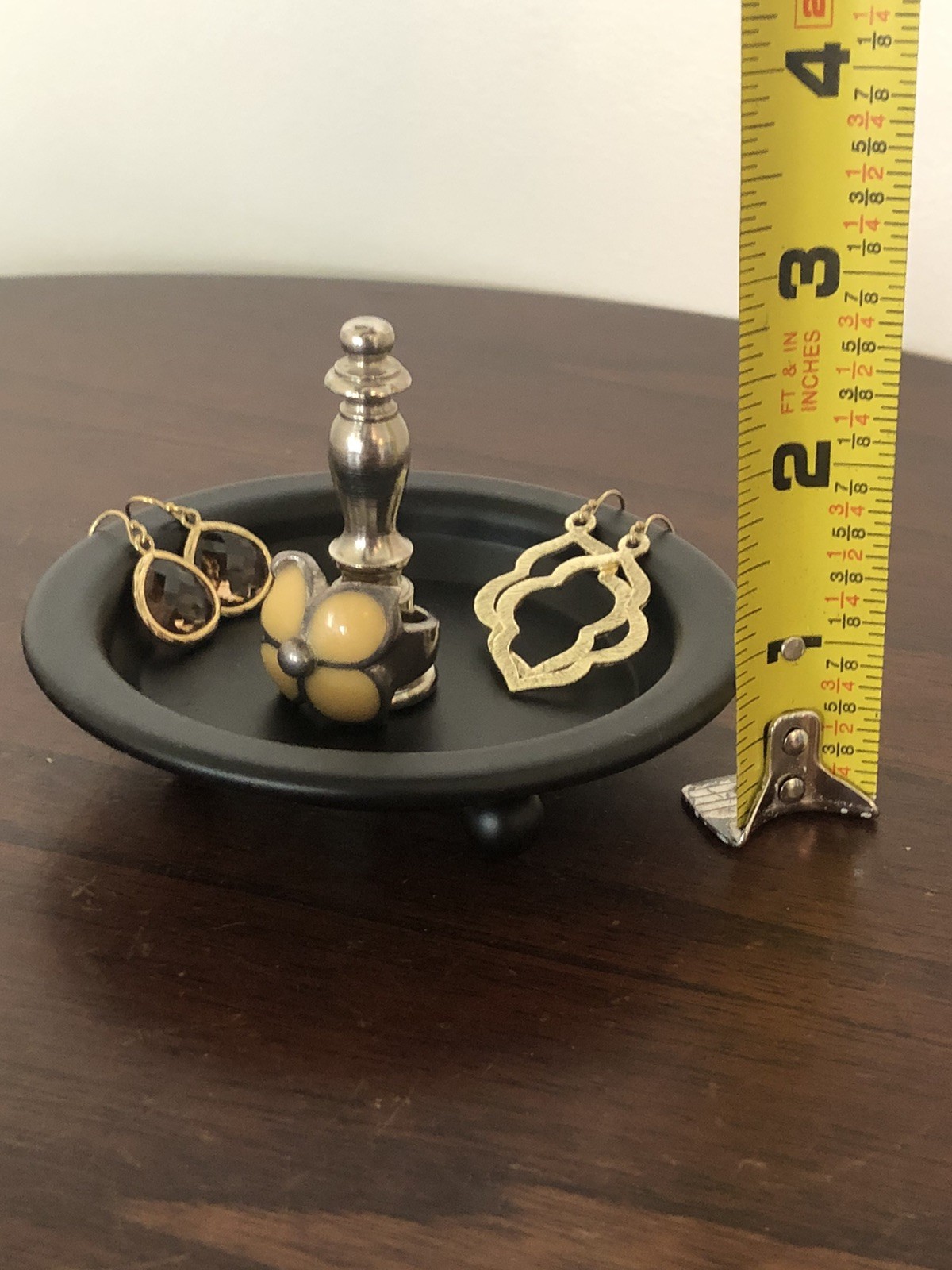 Ring Holder Ring Keeper Trinket Dish Nickel Finial Repurpose Counter Top Black