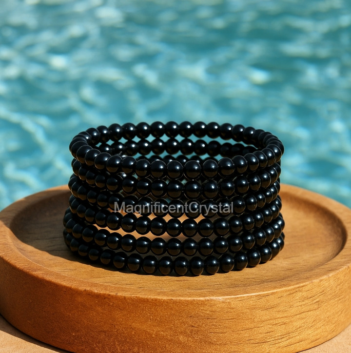 5pcs 4mm Natural Black Tourmaline Stone Bracelet Healing Crystal Jewelry Gifts