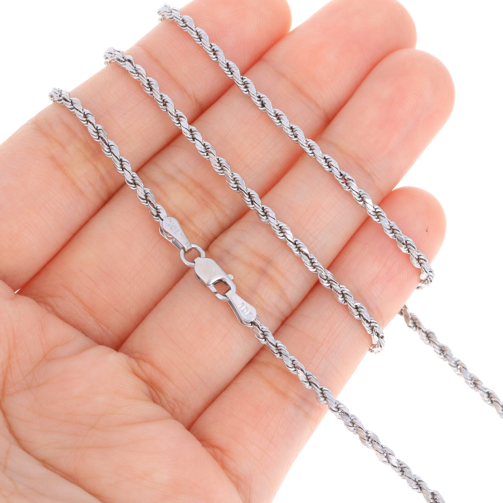 10K White Gold 2mm Diamond Cut Rope Bracelet Mens Womens 7″ 7.5″ 8″ 8.5″ 9″