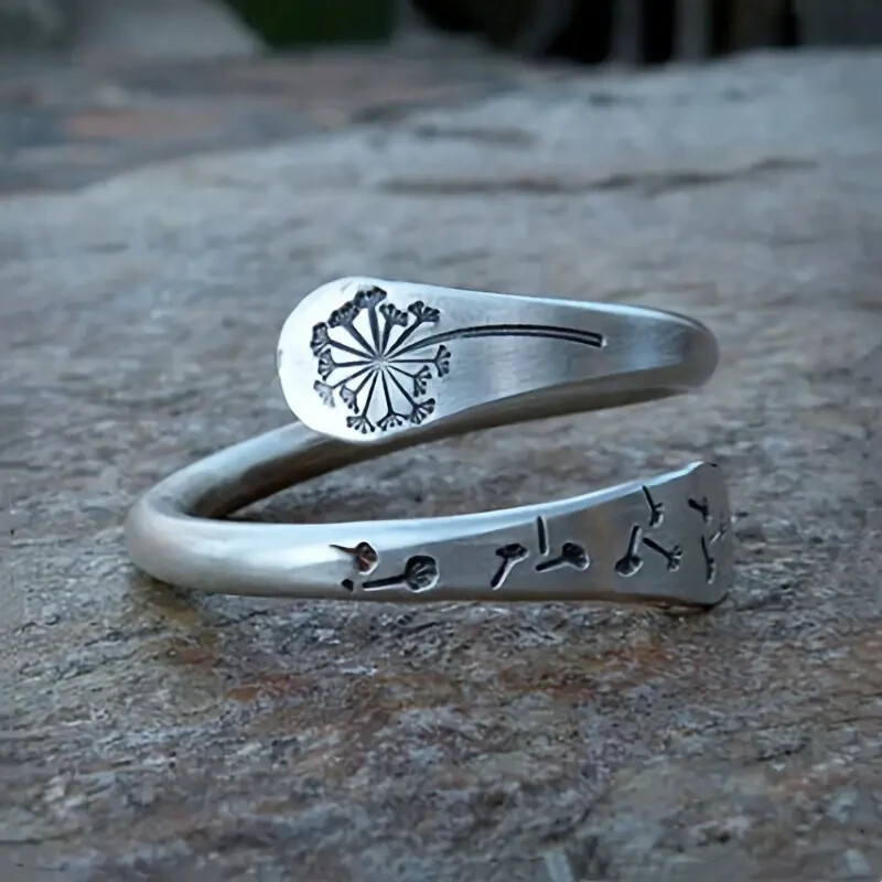 Bohemian Open Ring Dandelion Flower Shape Pattern Adjustable Women Vintage Gift