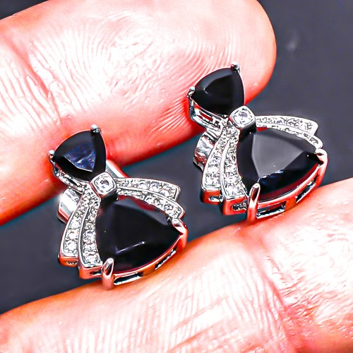 Black Onyx 925 Silver Plated Earring 0.59″ E6217-451