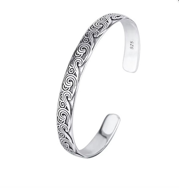 Ocean wave sterling silver cuff bracelet