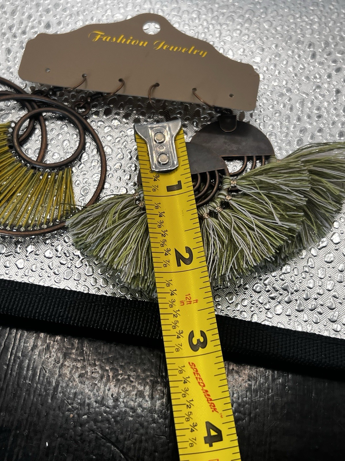 set of two pairs of black and olive green boho fringe and tassel earring