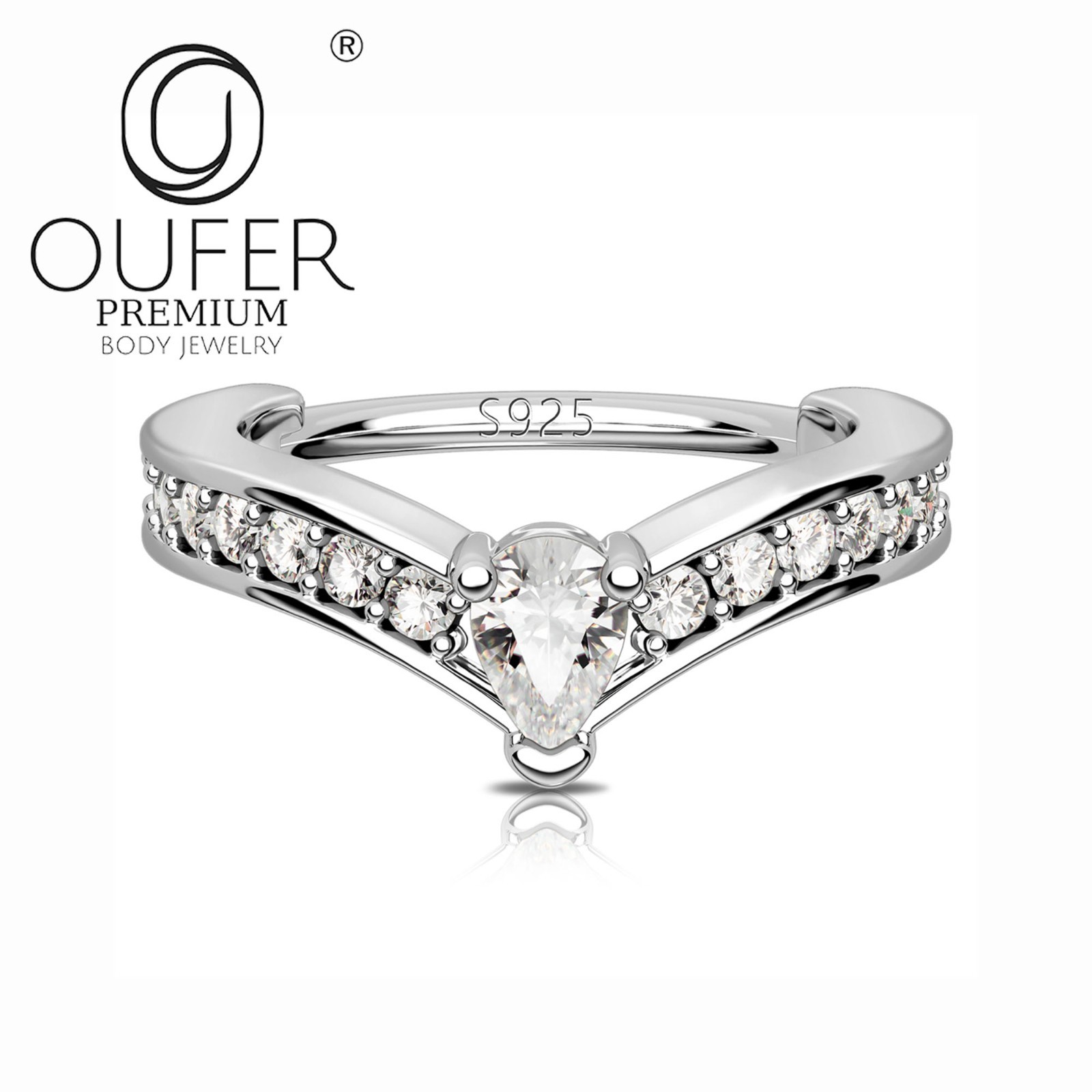 Cartilage Earrings CZ 925 Sterling Silver Clicker Septum Ring 16G Piercing