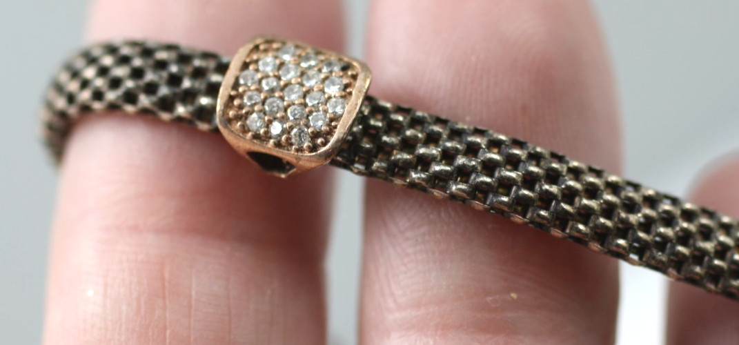 SXI 925 sterling silver vermeil charm mesh chain slide bolo bracelet 6-8″