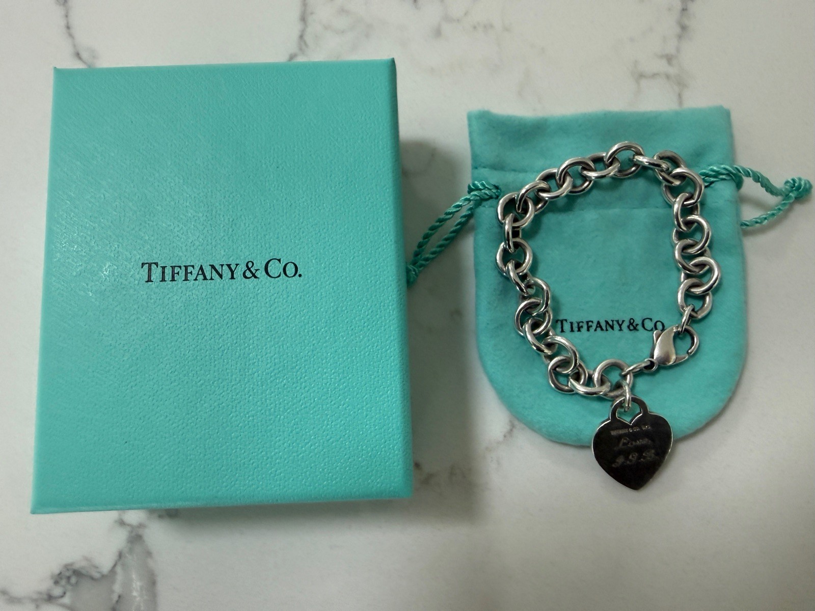 Tiffany & Co. 925 Sterling Silver Heart, Bracelet, box bag. See details