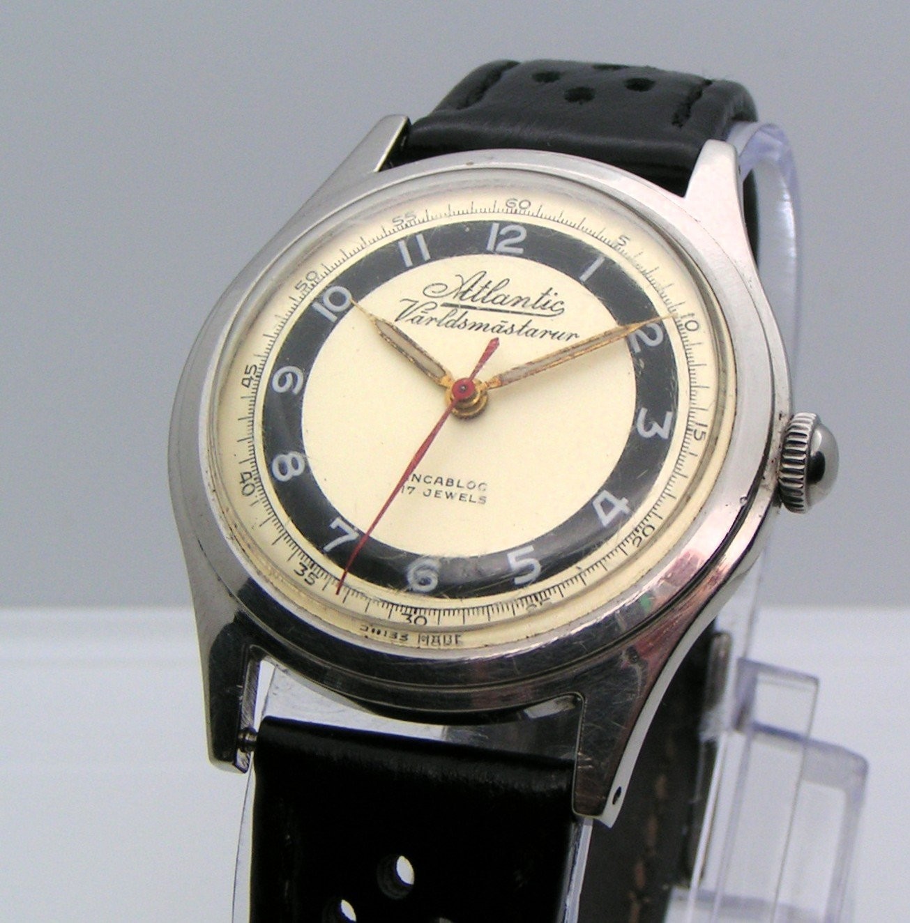 Vintage Atlantic Världsmästarur 1950s 17 Jewel Mechanical Watch Bullseye Dial