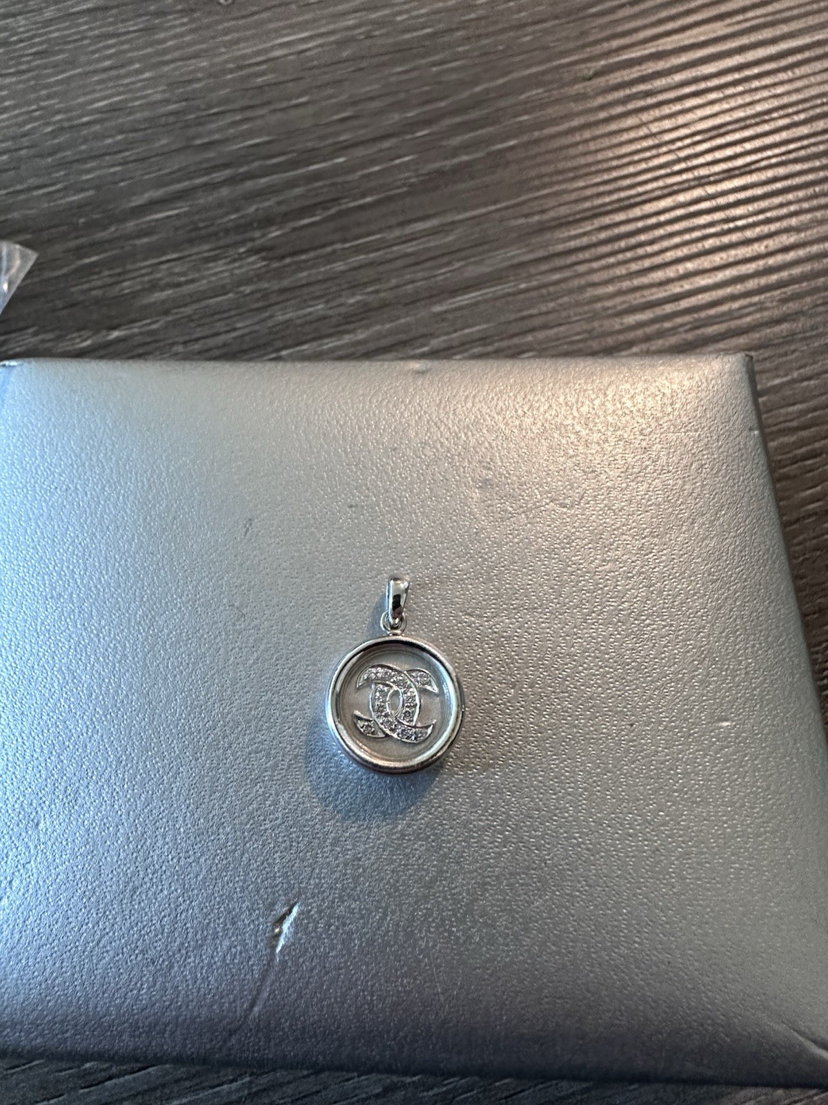 Chanel 18K White Gold CC Spinning Pendant Charm 750 Diamond Round Medallion
