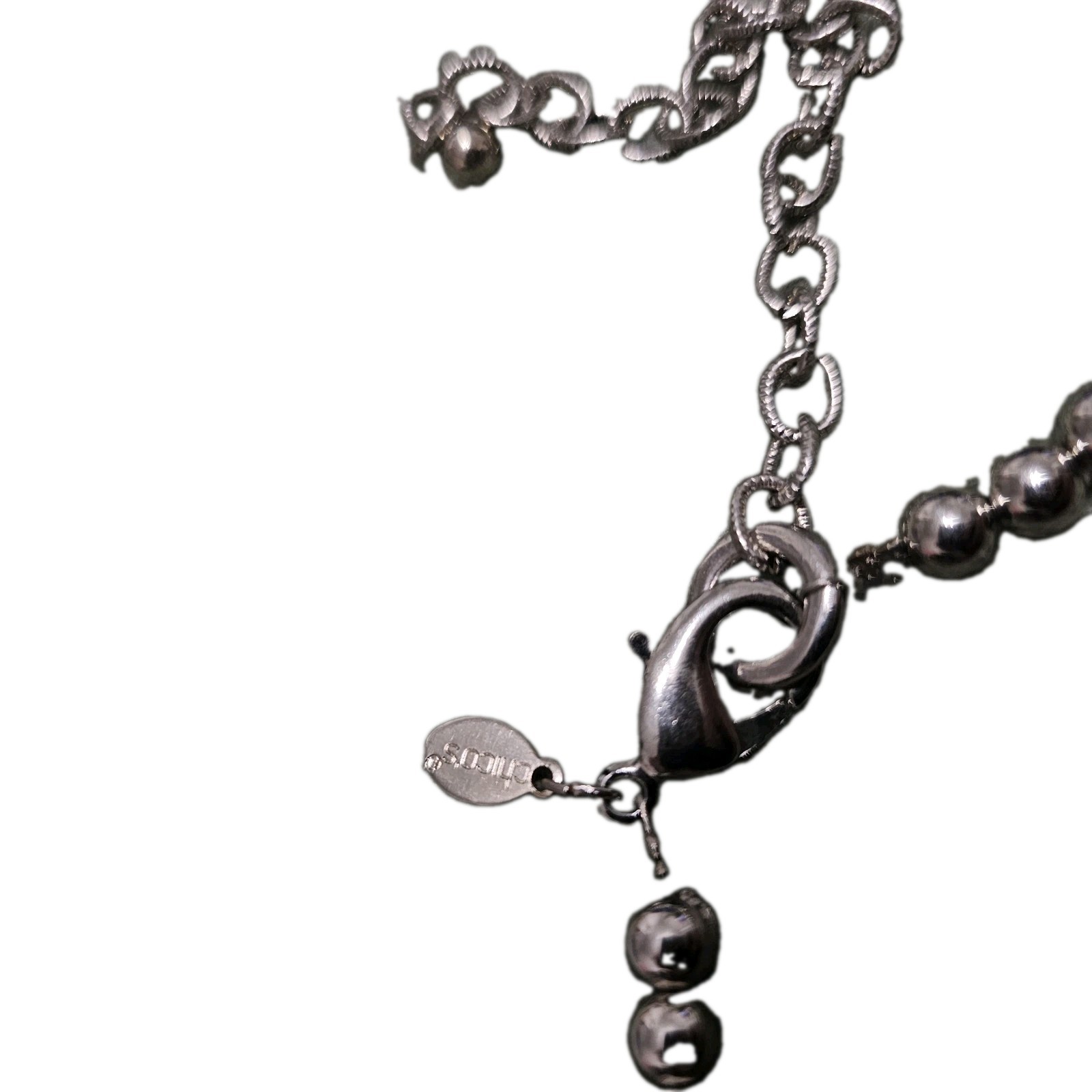Chicos Chunky Statement Pendant Necklace Silver Spiral Wood Art Wear Stone Bead