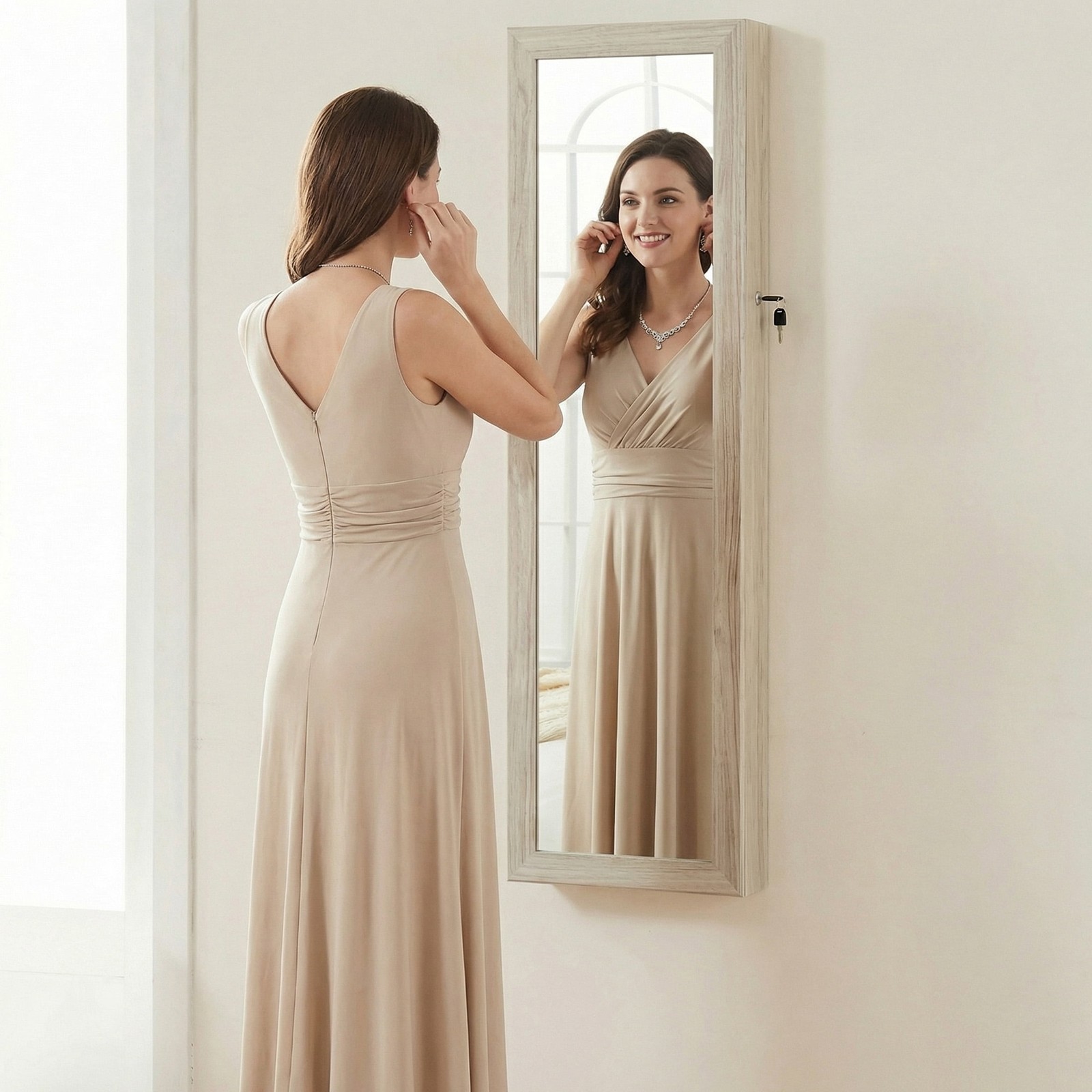 Lockable Jewelry Cabinet Organizer w/Full Length Mirror,Wall Mount Hanging Door