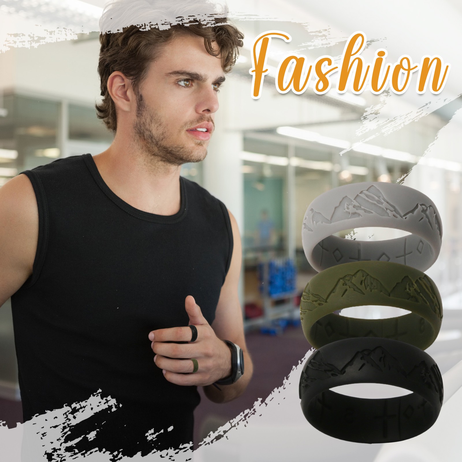 4 Pack Men’s Silicone Wedding Ring Mountain Pattern Sports Rubber Band Size 8-12
