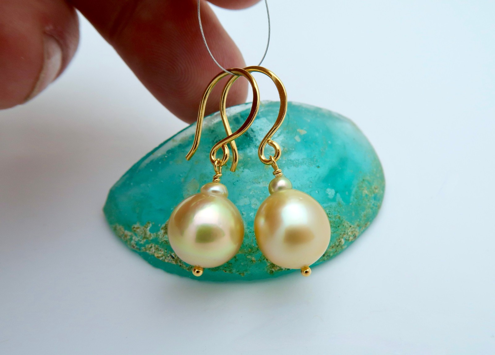 AA+ PHILIPPINES ISLANDS CULTURED GOLD PEACOCK PEARL EARRINGS *24K GOLD VERMEIL