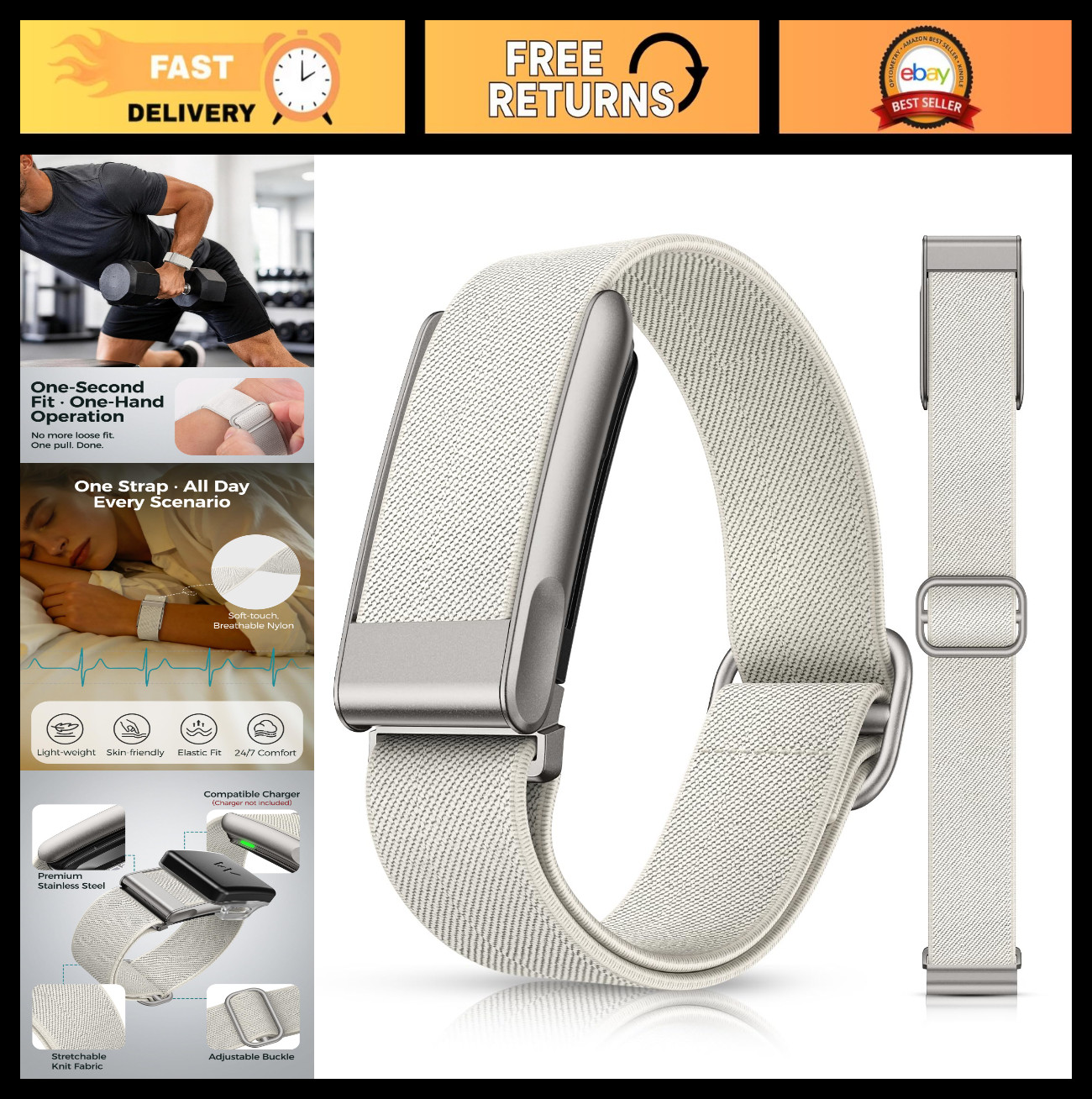Elastic Nylon Sport Strap for Whoop 5.0, MG Bands, Quick-Dry Wristband, Adjustab