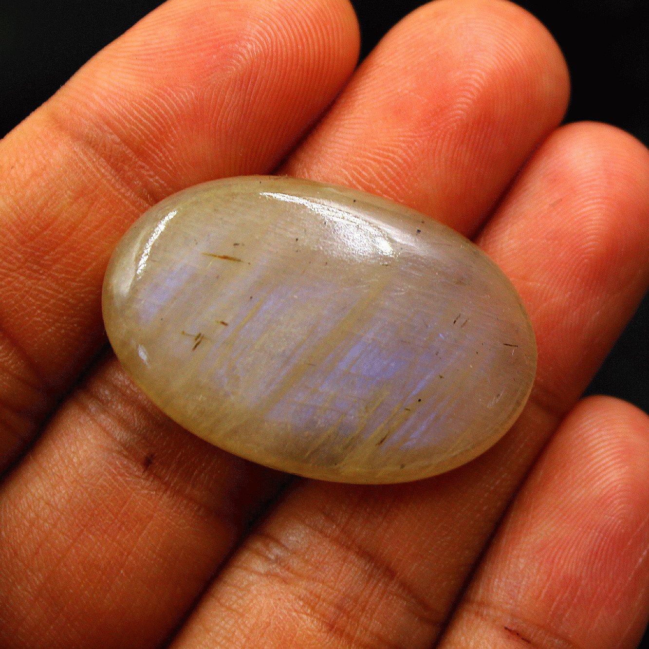 4 Pcs Natural Blue Shine Rainbow Moonstone 33mm-35mm Oval Cabochon Gemstones Lot