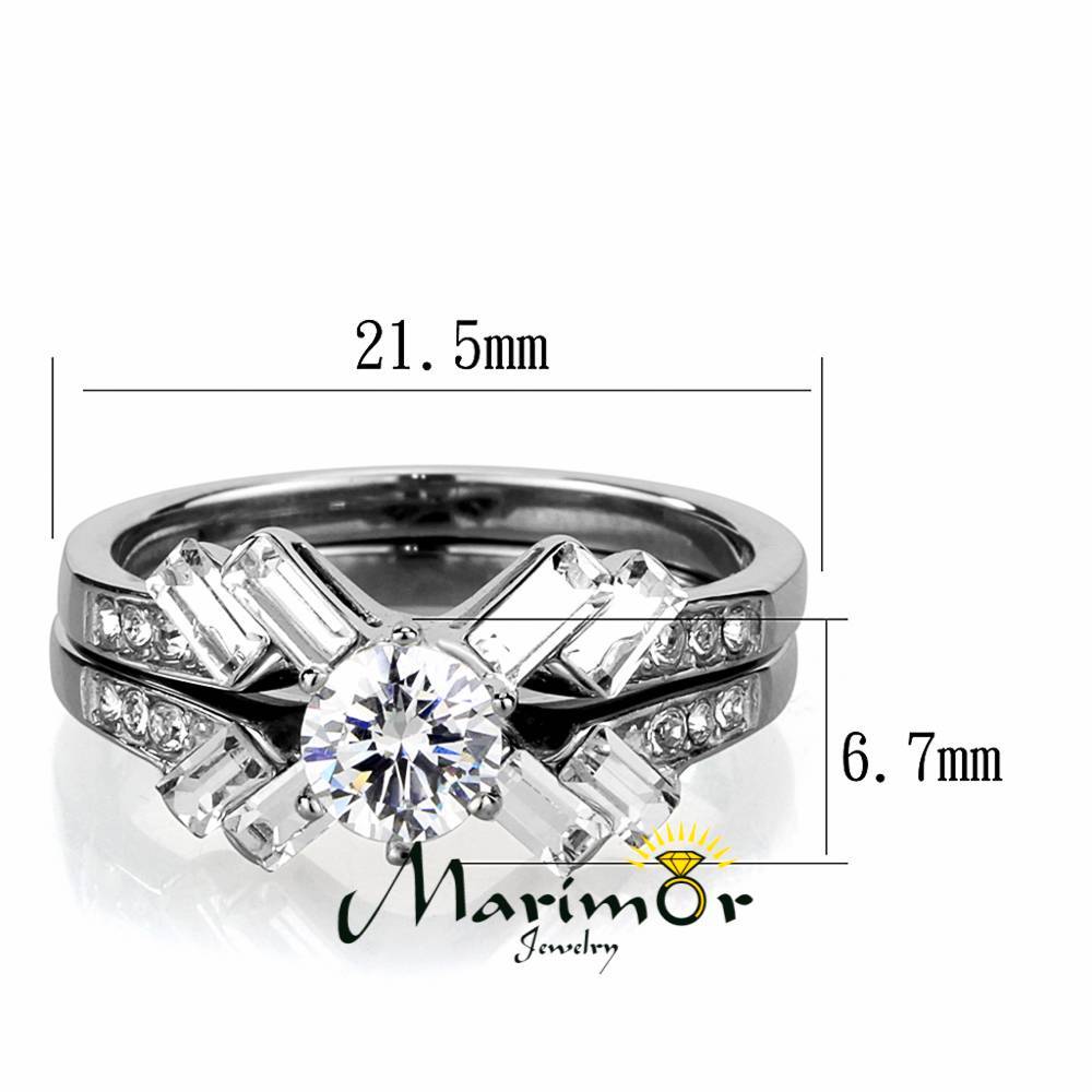 1.65 Ct Round & Baguette Cut CZ Stainless Steel Wedding Ring Set Women’s Sz 5-10