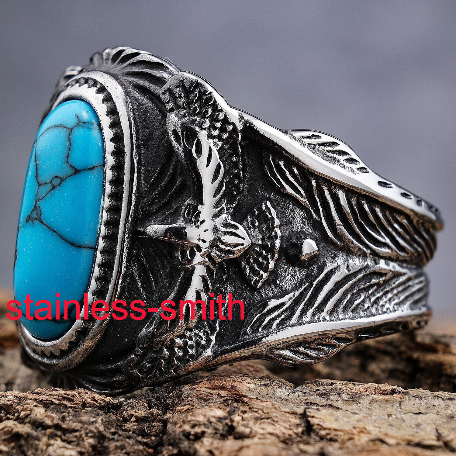 Men’s Large Turquoise Stone Eagle Biker Ring For Men Size 7 8 9 10 11 12 13-15