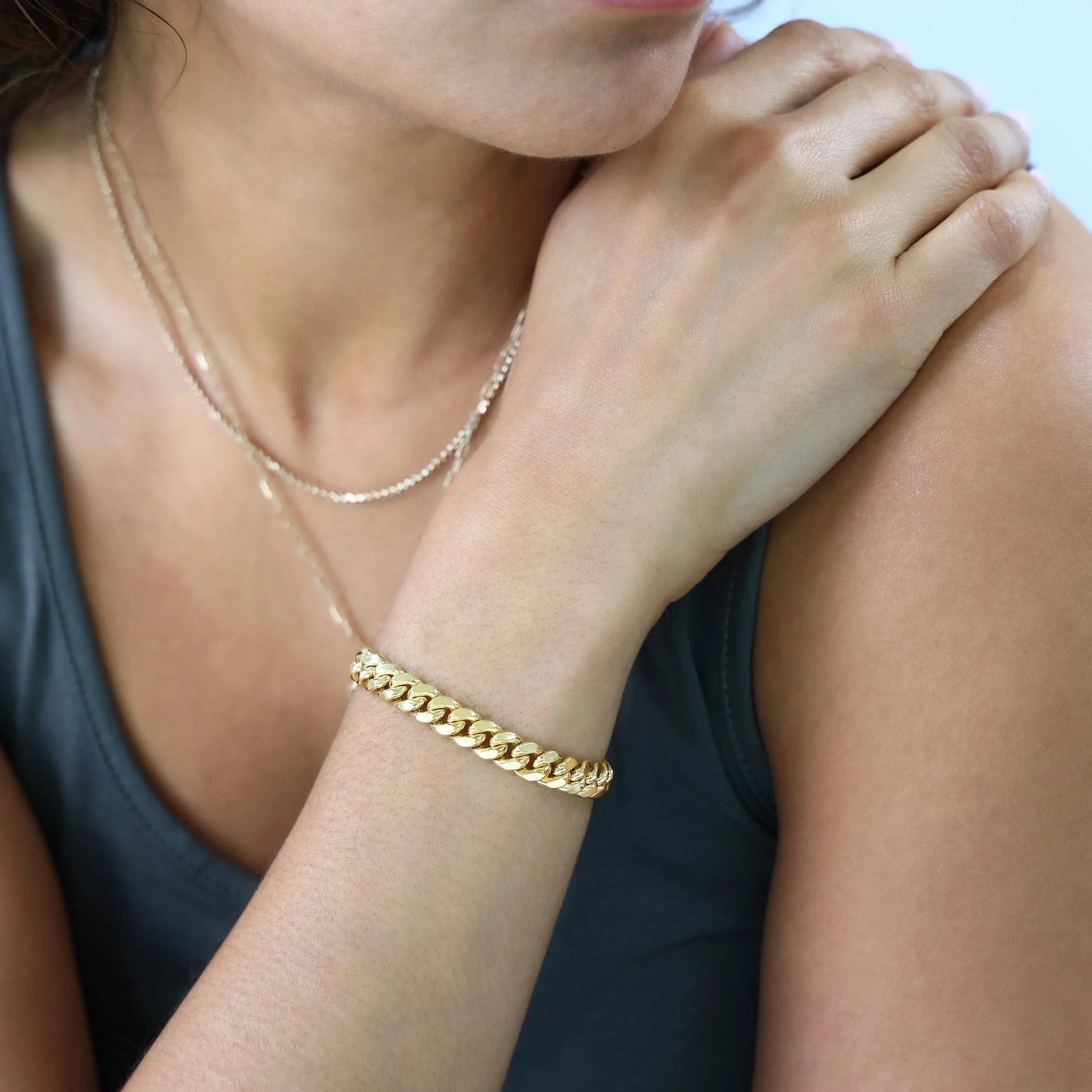 14K Real Yellow Gold Miami Cuban Link 7.5Mm Chain Bracelet (7″-9″) Italian Jewel