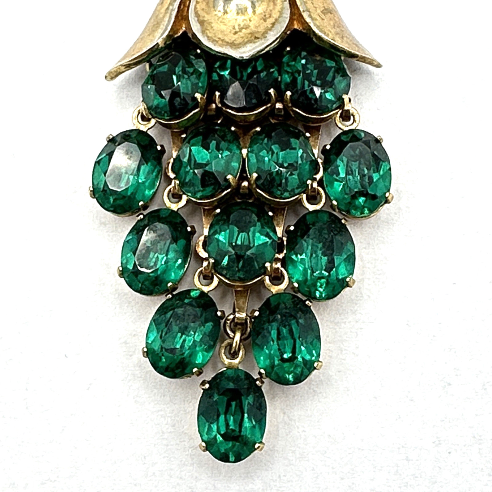 CROWN TRIFARI waterfall pendant – vintage Alfred Philippe green rhinestone grape