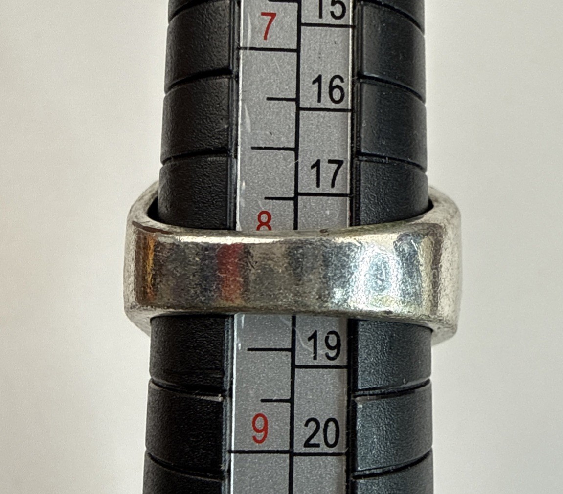 Native American Turquoise Heart Sterling Silver Ring Sz 8 Feathers Flowers 9.45g