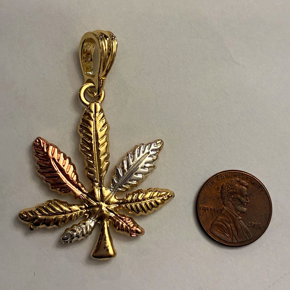 Tri-Color Leaf Charm Pendant 18K Gold