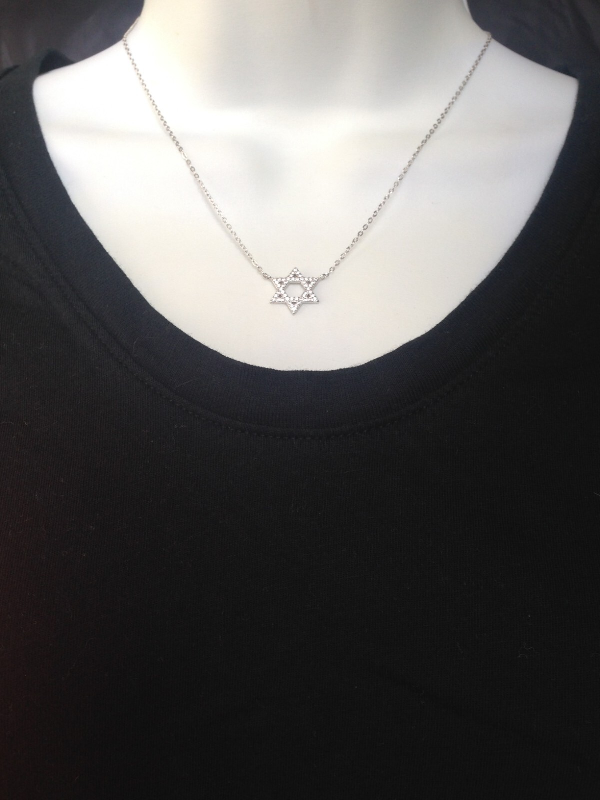 925 Sterling Silver Cz Star of David Pendant Necklace Womens 14.5mm(0.57″) 17.5″