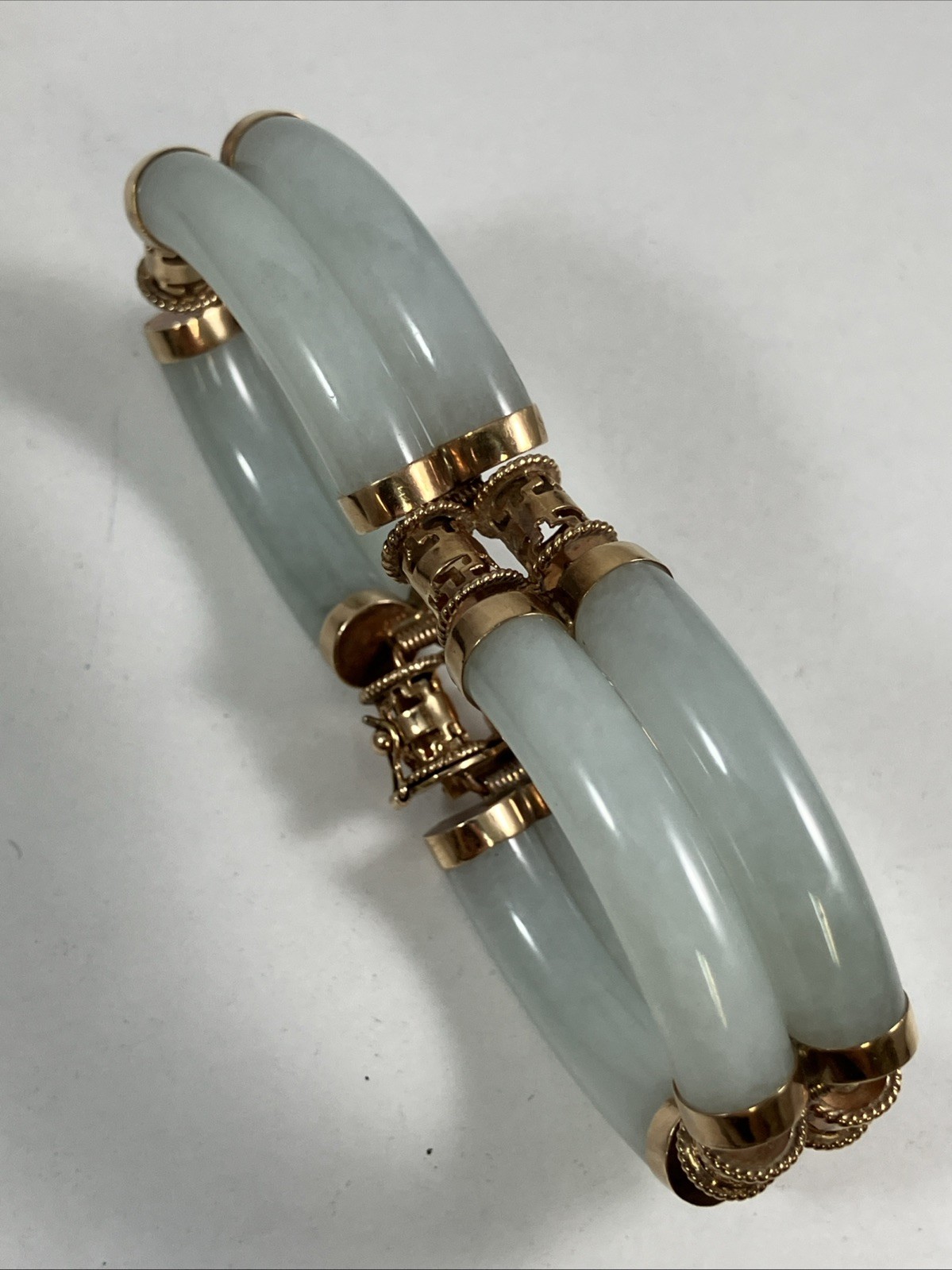 14K 585 Double Link 7 Inch Jade Jadeite Bracelet 46g Double Sided Safety Clasp