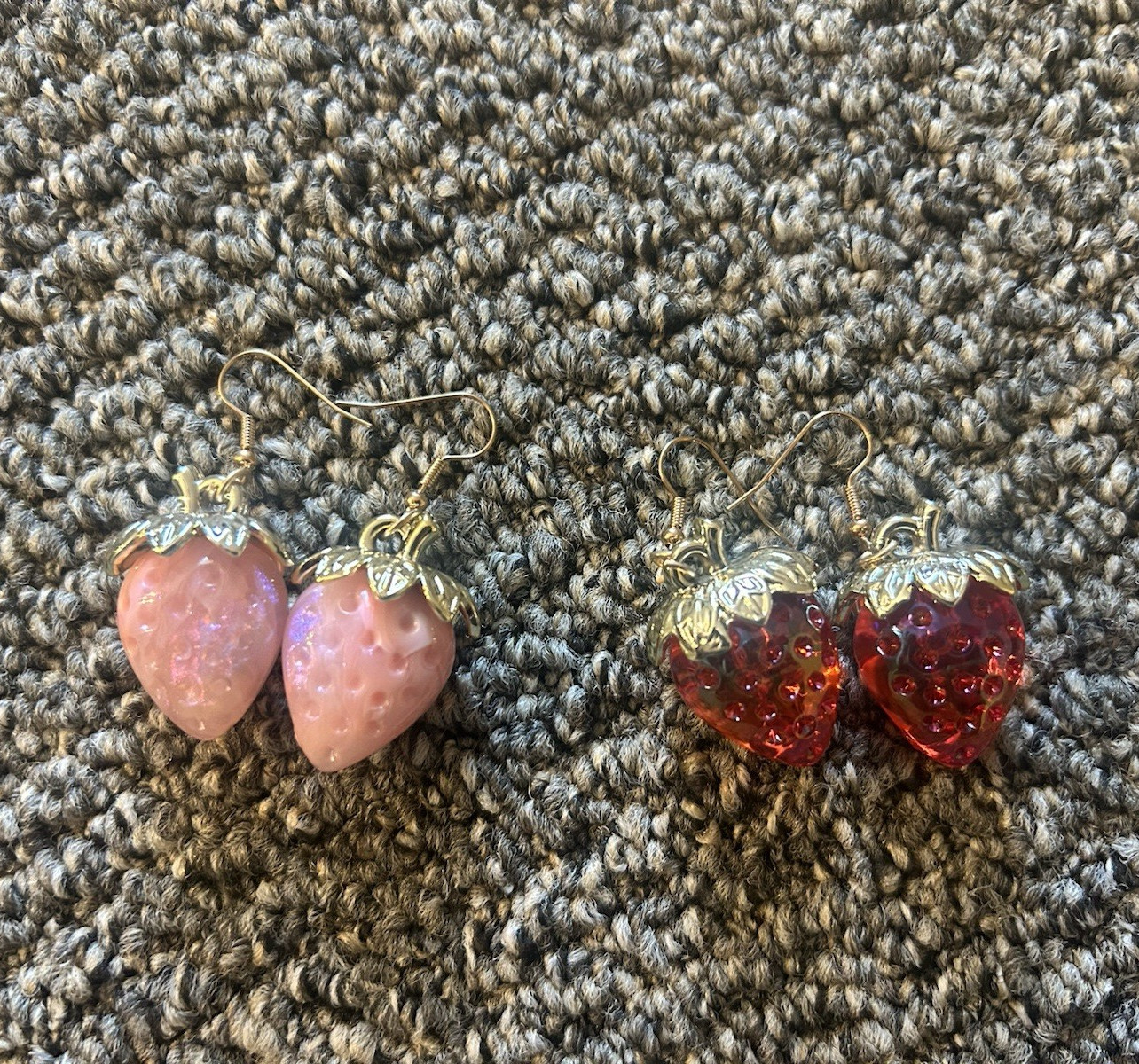 Strawberry Resin Dangle/Drop Hook Earrings Pink/Red Lot of 2 Pairs