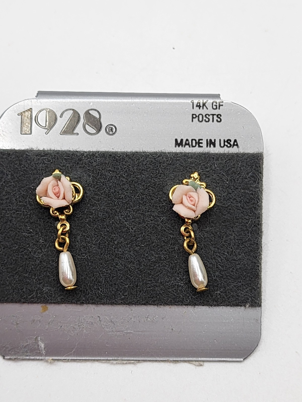 1928 Vintage Porcelain Rose Pearl Choker Necklace Earrings Set Victorian Revival