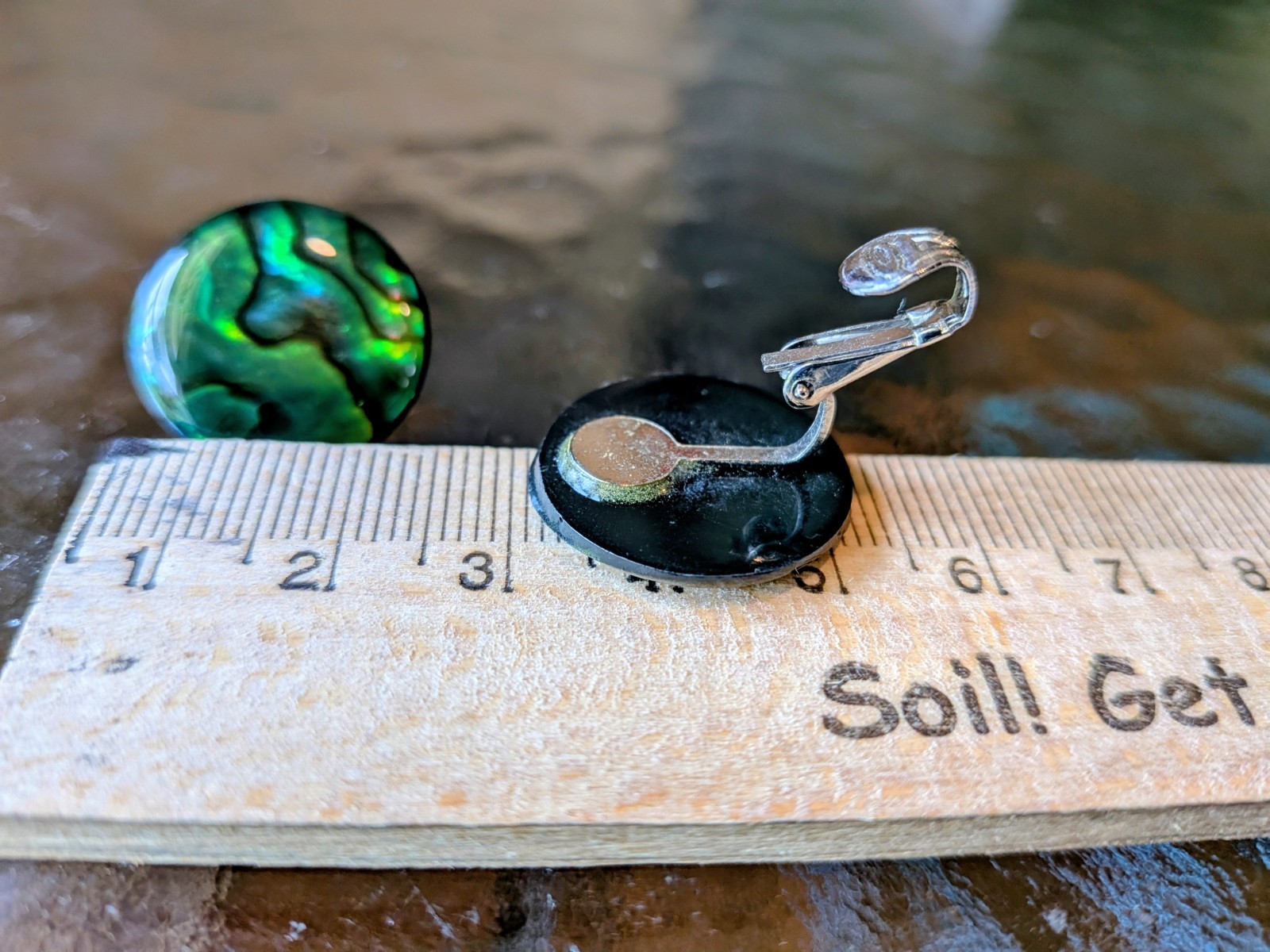Antique Abalone 2cm Shell Disc Clip On Earrings Vintage Green Round Pair