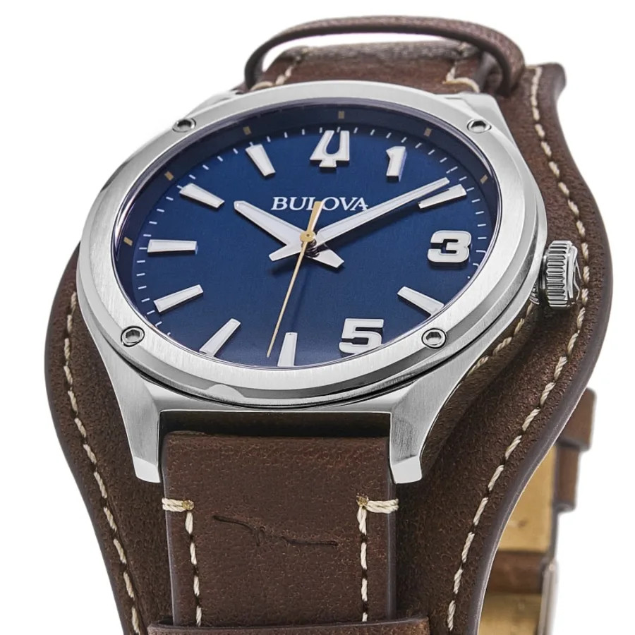 New Bulova Classic Marc Anthony Blue Dial Leather Strap Men’s Watch 96A313