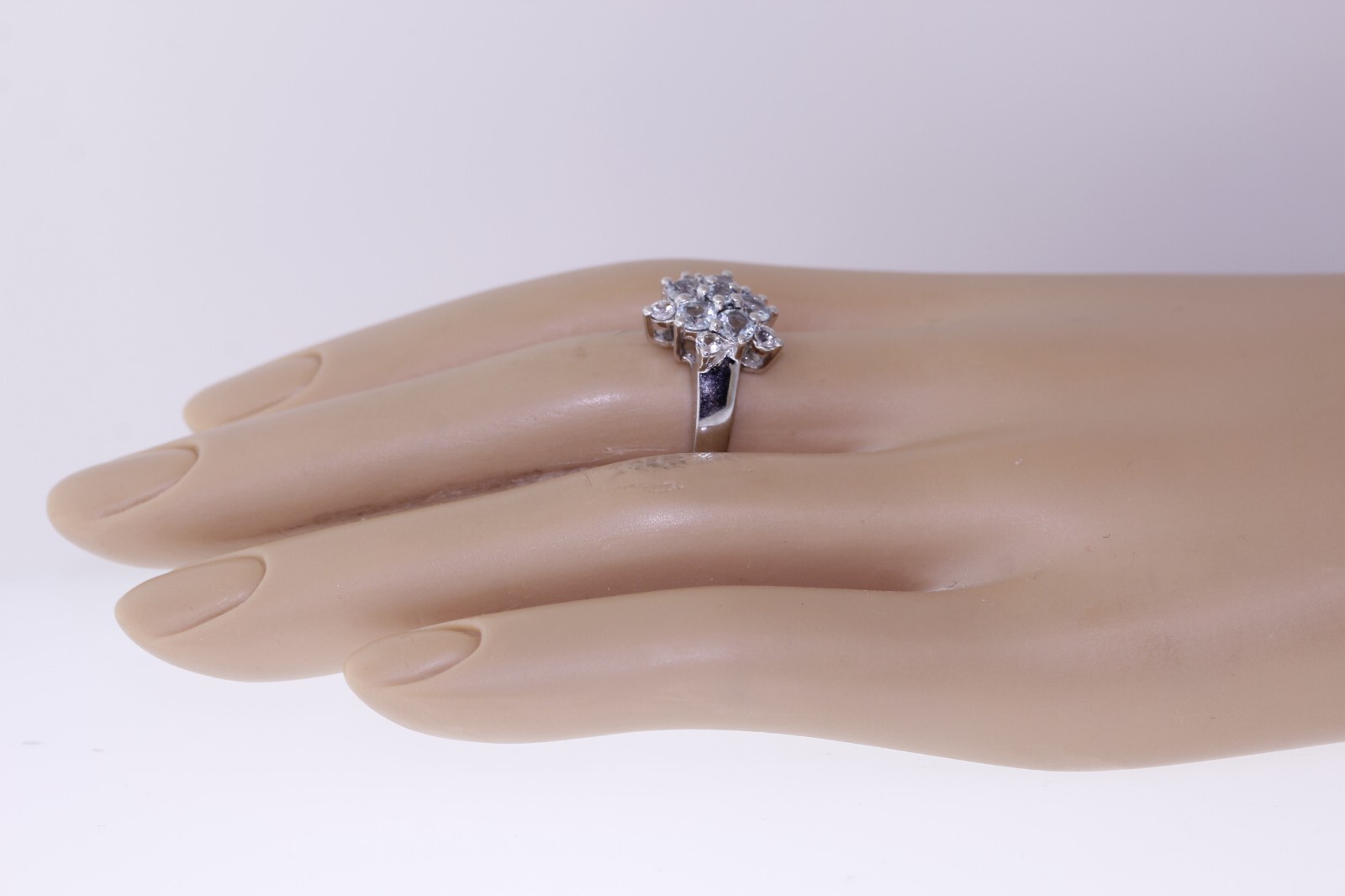 Sterling Silver 14.2mm Lab Created Blue Topaz – 1.61ctw White Topaz Cluster Ring