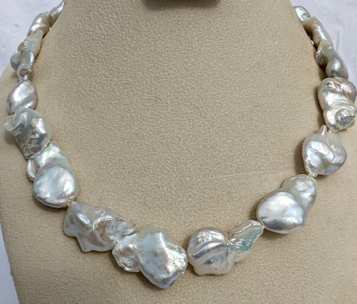 Genusis 15-30mm White Pearl Baroque Cultured Freshwater Necklace Rhodium Over SS