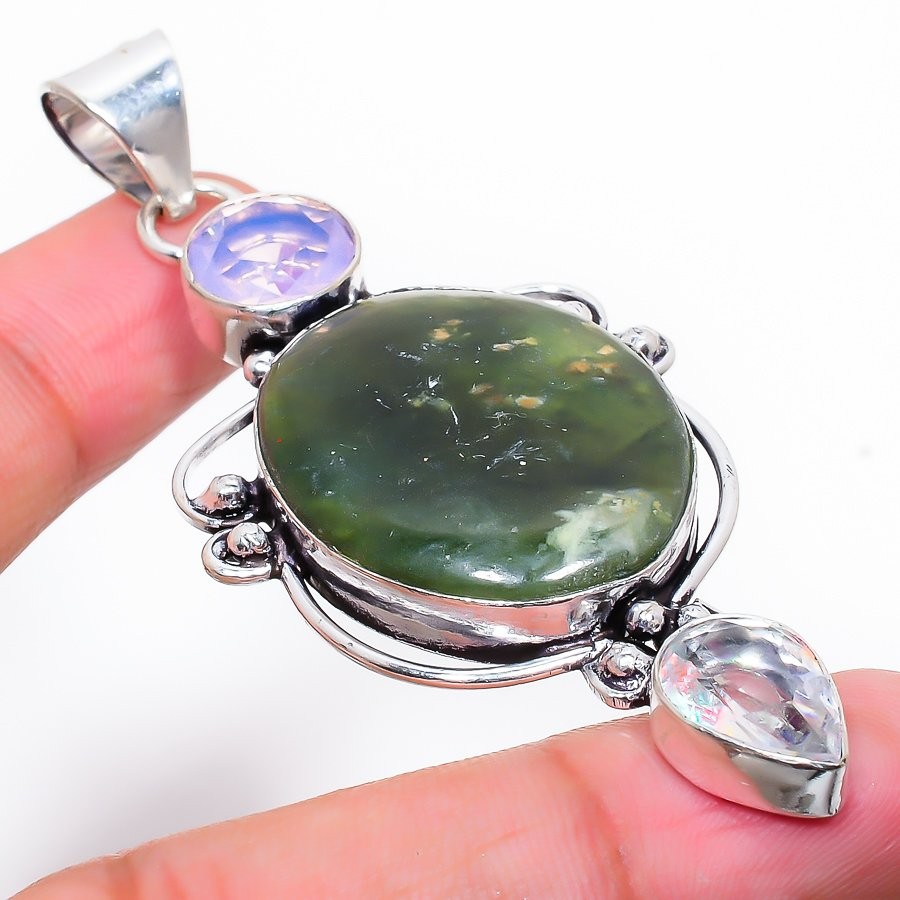 Vasonite, Opal 925 Sterling Silver Gemstone Gift Jewelry Pendant 2.76″ NS 15221
