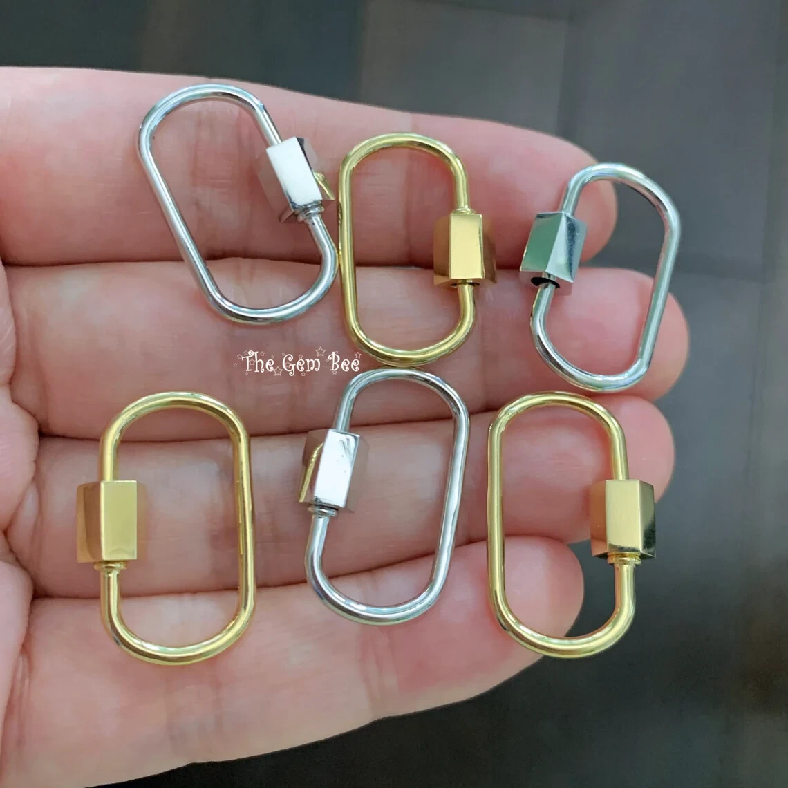 11.8×18.5mm Rhodium Stering Silver Charm Holder Screw Secured Carabiner Locker