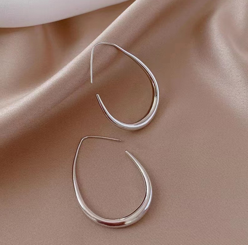 Women Silver Plated Large Oval Lightweight Teardrop Hoop Earrings Statement A9