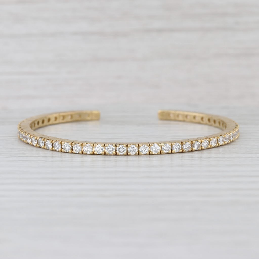 3.60ctw Diamond Cuff Bracelet 18k Yellow Gold 6.25″ 3mm Flexible Band