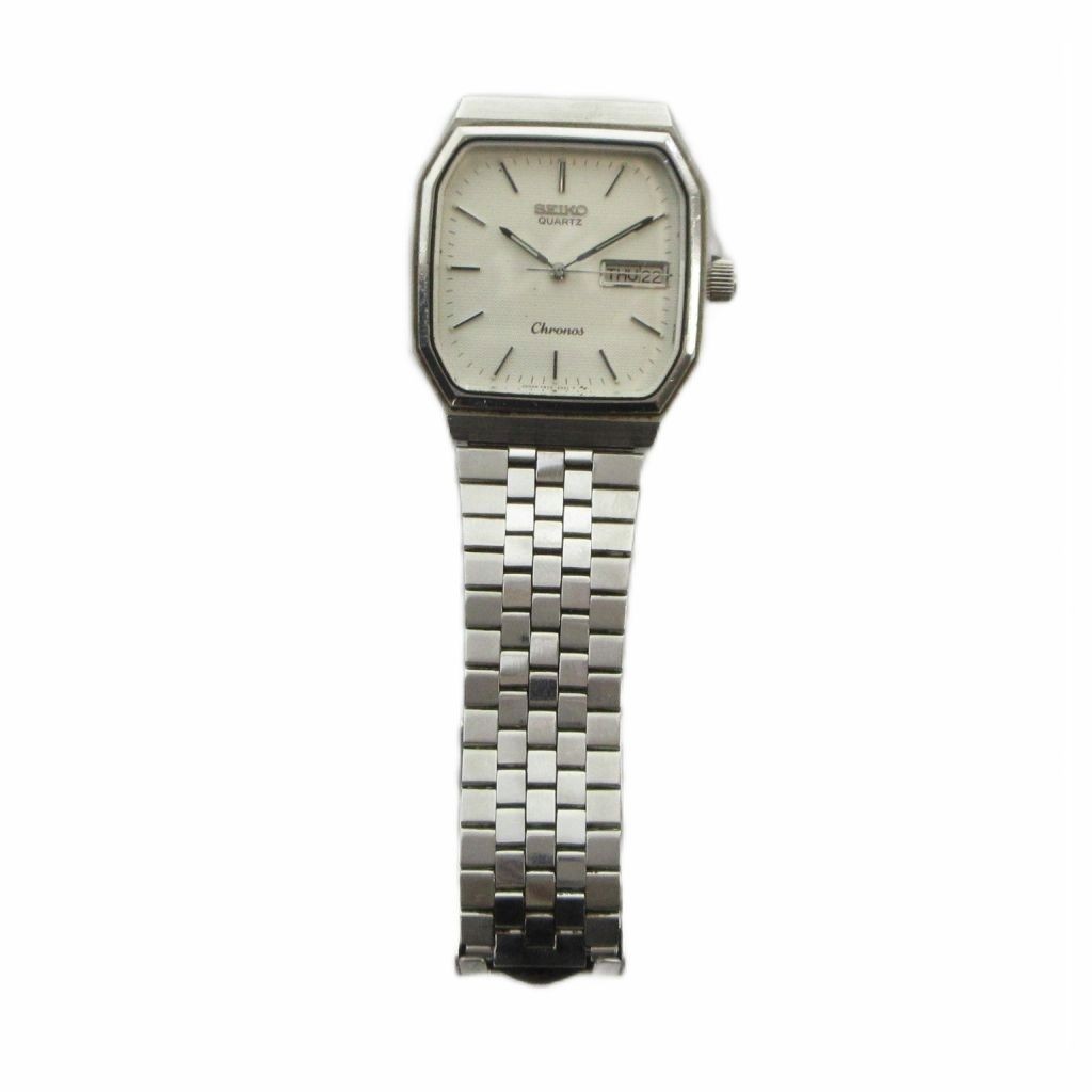 SEIKO 7433 5010 Chronos Watch Quartz Day Date Calendar Silver GY18 MQ