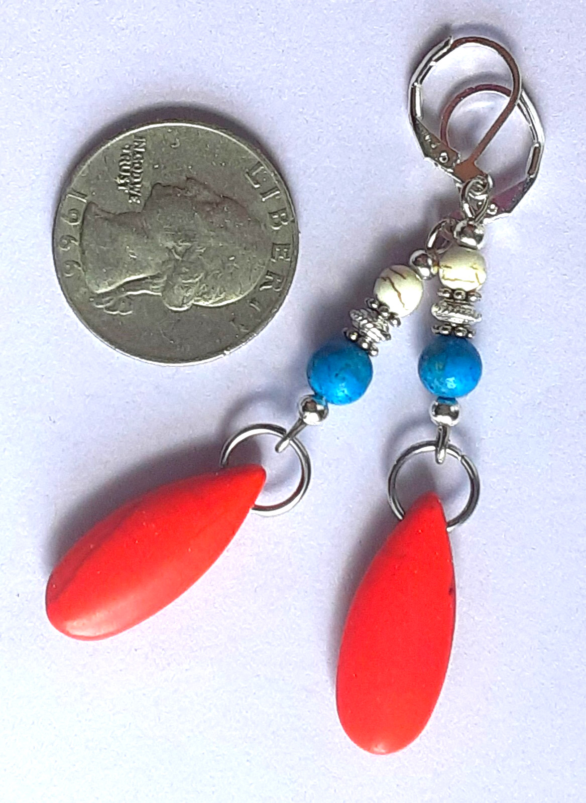 RED ORANGE TURQUOISE White Blue dangle SP LEVER BACK handcrafted XGET