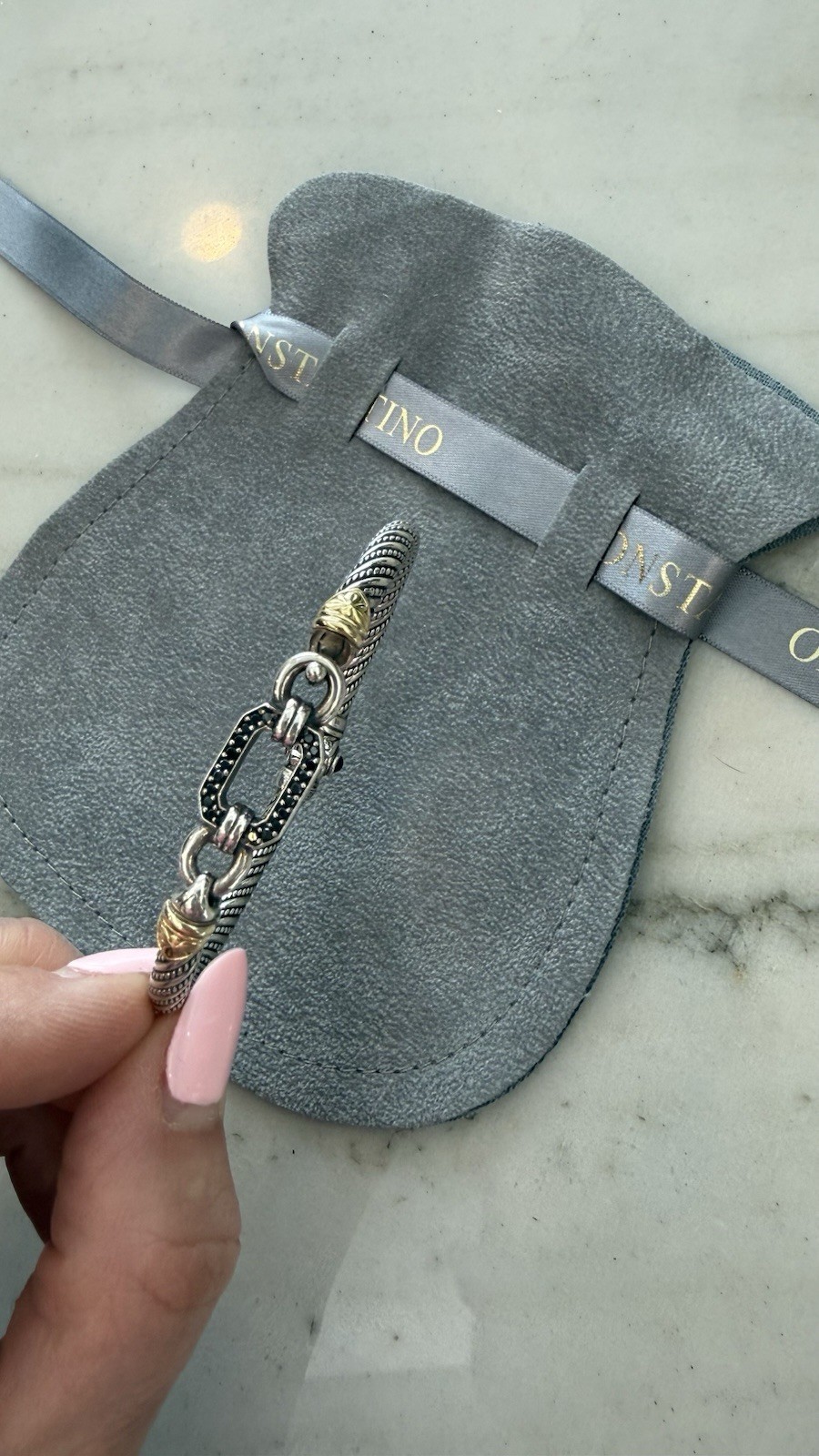 New Konstantino Silver Gold Black Diamonds 925 18k Bracelet 25g