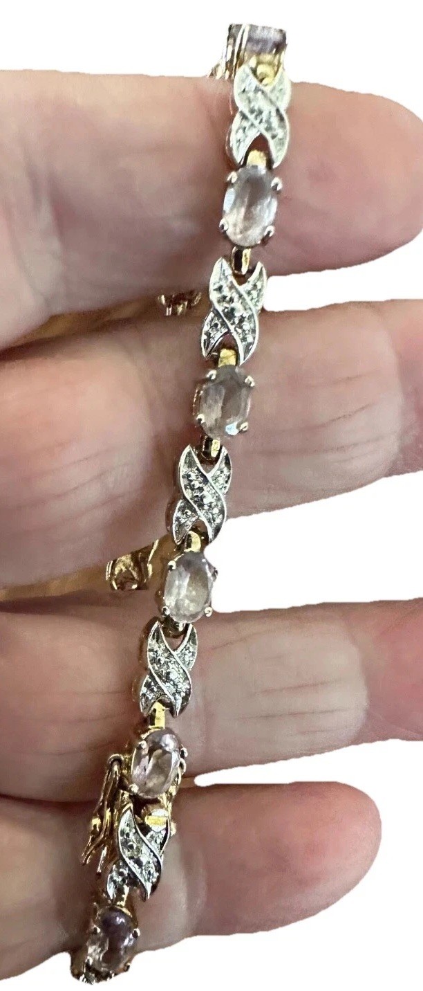 Sterling Silver Gold Plated Light Amethyst Tennis X’s & O’s Love Bracelet